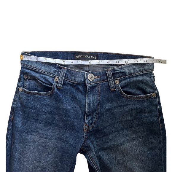 EXPRESS Girlfriend Dark Wash Jeans with Light Distressing - Picture 3 of 6